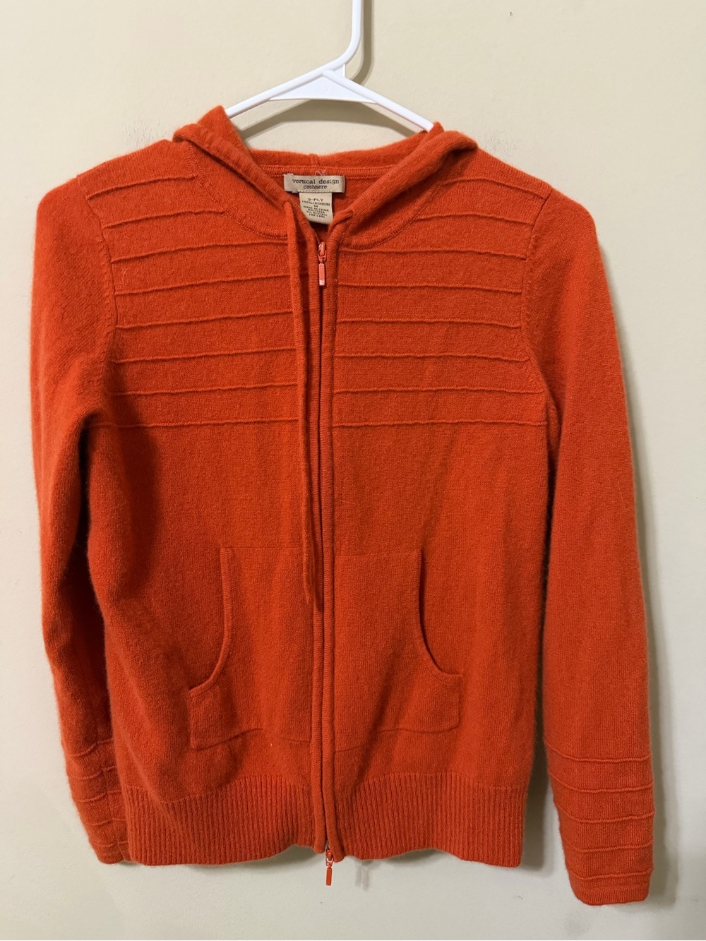 Vertical Design cashmere Women's Hooded Zip Sweater Cardigan Orange y2k cozy med